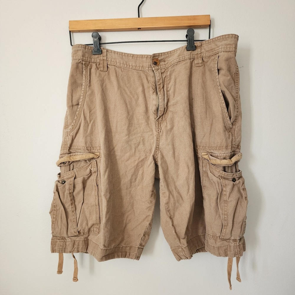 Y2K Old Navy Cargo Shorts Brown 33 Linen Cotton Blend